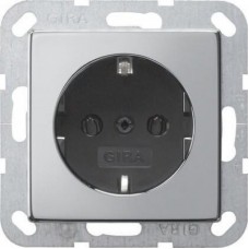 Розетка Gira System 55 Schuko с/з 16A 250V безвинтовой зажим хром/черный 0188605