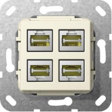 Розетка компьютерная 4-местная MJ RJ45 Gira System 55 LSA Plus 6a кат кремовый глянцевый 569901